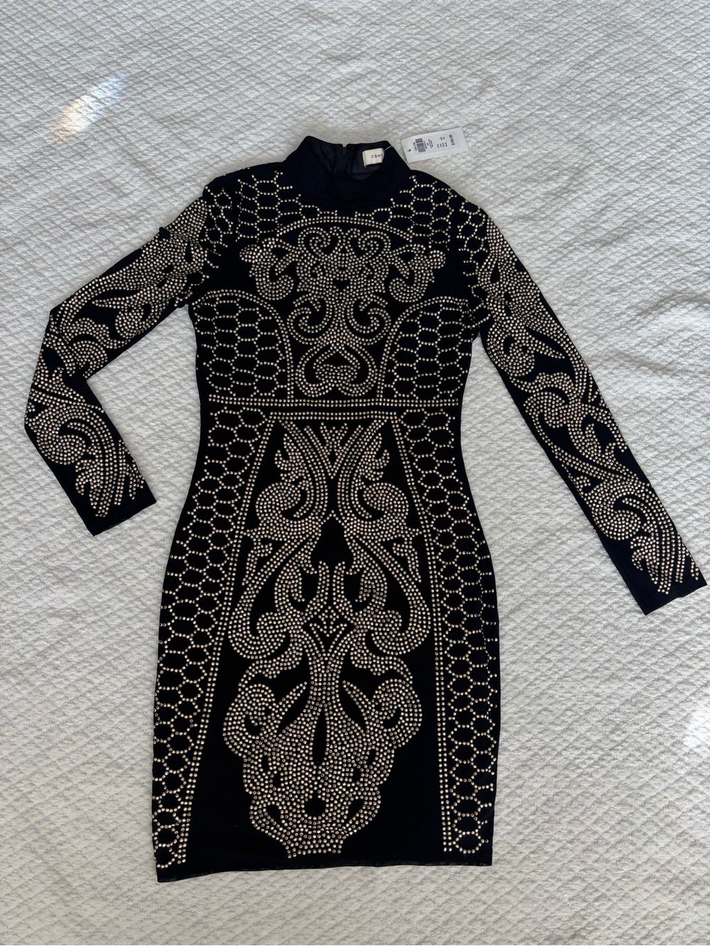 NWT Black Long-Sleeve Studded Bodycon Dress